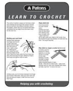 LEARN TO CROCHET LEAFLET PATONS KNIT KNITTING GUIDE INTRODUCTION ONE PAGE 1PG