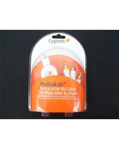 CYGNETT IPOD VIDEO RETRACTABLE AV CABLE RCA TV HEADPHONE 3.5MM AUX 82CM CY-A-RVC