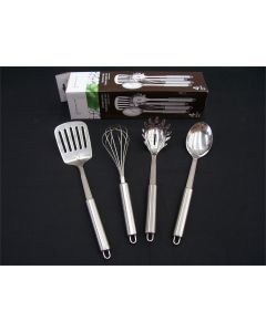 STAINLESS STEEL SLOTTED TURNER WHISK BASTING SPOON SPAGHETTI SERVER KITCHEN 4pc