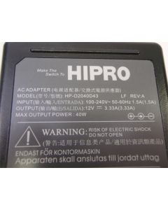HIPRO HP-O2040D43 AC ADAPTER 12V 3.33A 40W