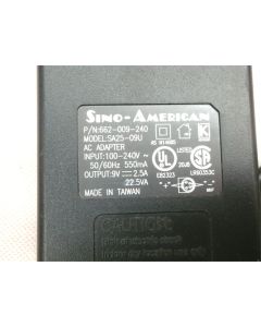 SINO-AMERICAN SA25-09U 662-009-240 9V 2.5A GENUINE AC POWER ADAPTER SUPPLY