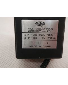 LYRRUS 296ADT-70 9V DC 250mA 0.25A ADAPTOR POWER SUPPLY ADAPTER AU PLUG