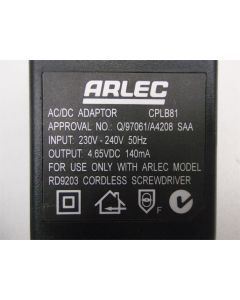 ARLEC CPLB81 4.65V DC 140MA 0.14A DC ADAPTOR POWER SUPPLY ADAPTER AU PLUG
