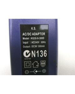 K.S. KG35-9-300D 9V 300MA 0.3A DC AU GENUINE AC POWER ADAPTER SUPPLY BLUE