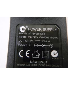 INTELINK ELECTRONICS IT15V060100X 6V 1A AC Power Pack Adapter Supply AU PLUG