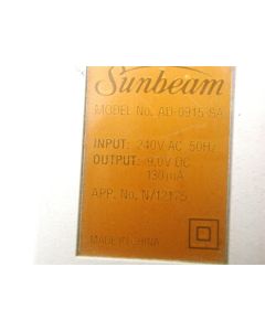 SUNBEAM AU-0915-SA 9.0V DC 130MA AU GENUINE AC POWER ADAPTER SUPPLY