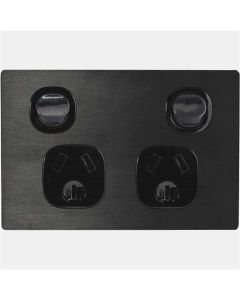 Black Double Power Point Metal ARCHITECTURAL VYNCO GPO 2 Gang 10A 250V AC Outlet
